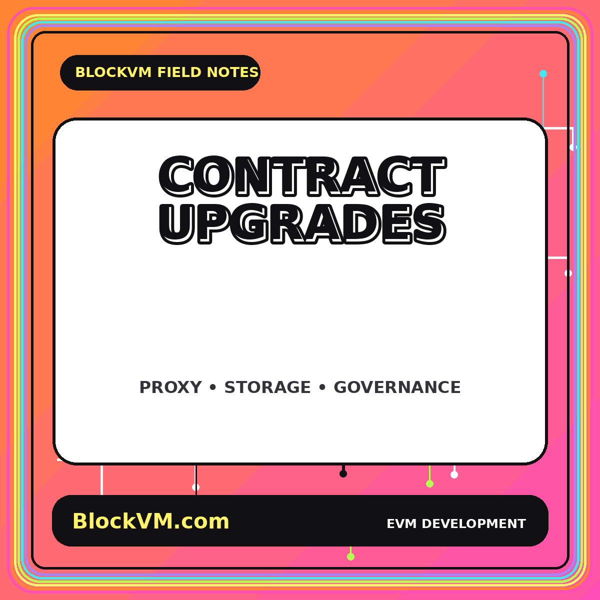 Neon BlockVM typography card reading Smart Contract Upgrade Patterns